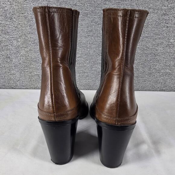 ZARA BASIC WOMEN'S BROWN LEATHER BLOCK HEEL ANKLE BOOTS SIZE EU 37 - US 6.5 - 7 - Picture 4 of 11